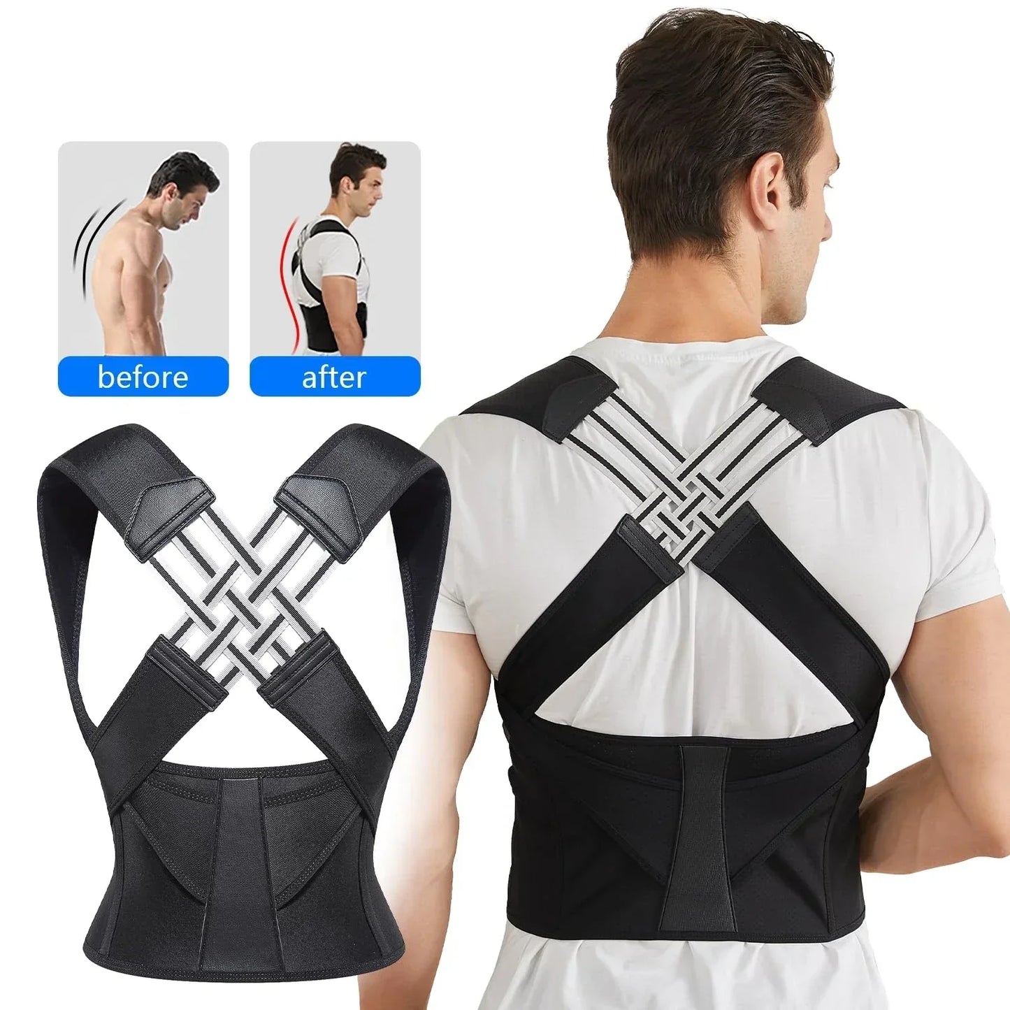 Back Brace Posture Corrector for Men - Adjustable Full Back Support