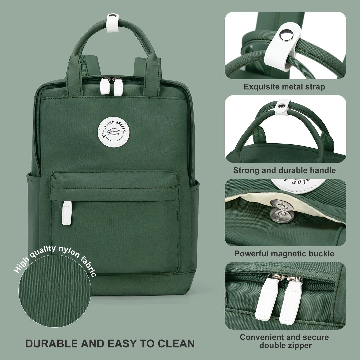 School Nylon Backpack for Teens and Women (Olive)