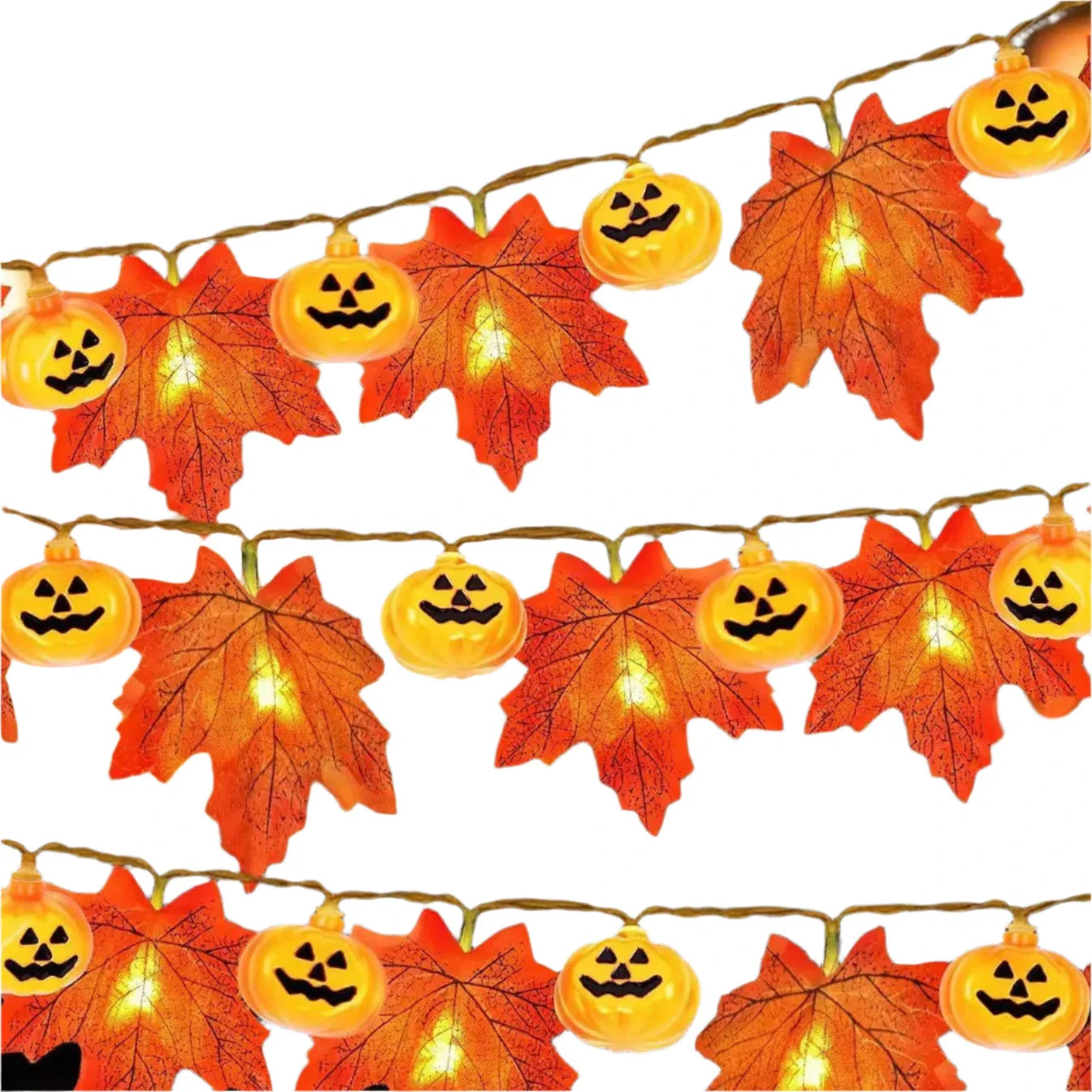 Autumn Maple Leaves Pumpkin Garland with LED