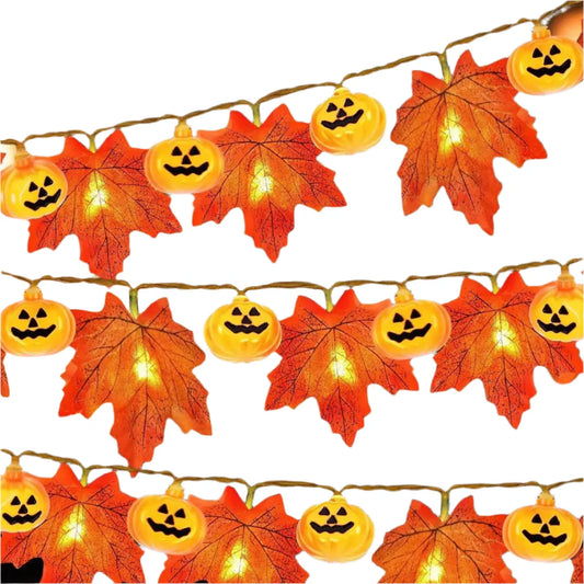 Autumn Maple Leaves Pumpkin Garland with LED
