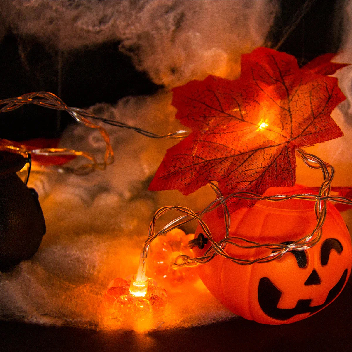 Autumn Maple Leaves Pumpkin Garland with LED