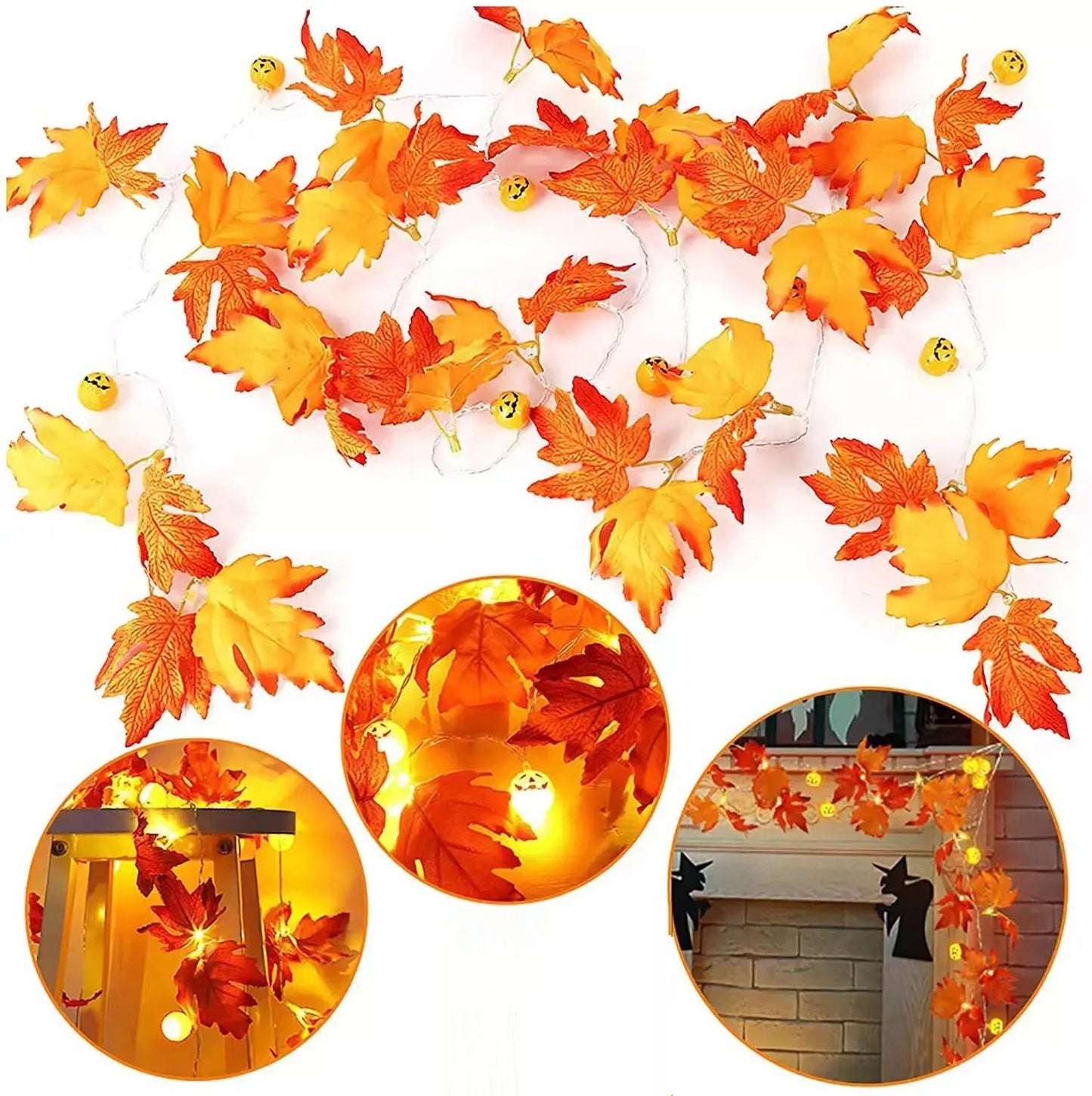 Autumn Maple Leaves Pumpkin Garland with LED