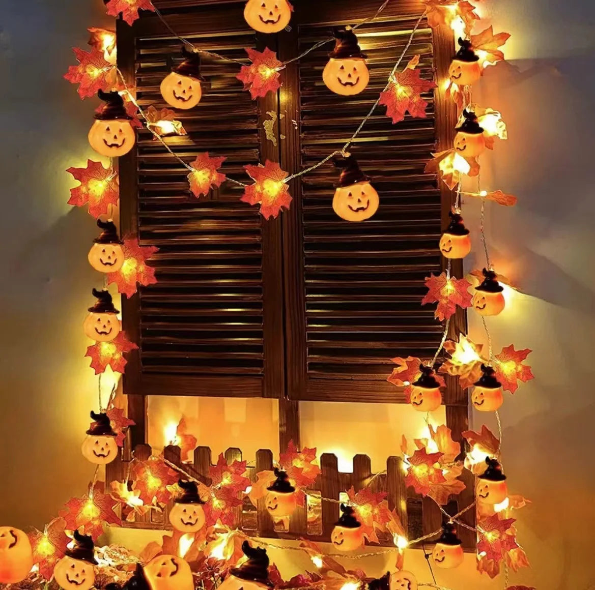 Autumn Maple Leaves Pumpkin Garland with LED