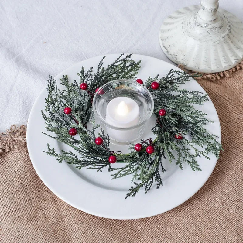 Artificial Christmas Candle Garland Ring with Red Fruits
