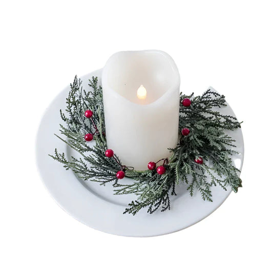 Artificial Christmas Candle Garland Ring with Red Fruits