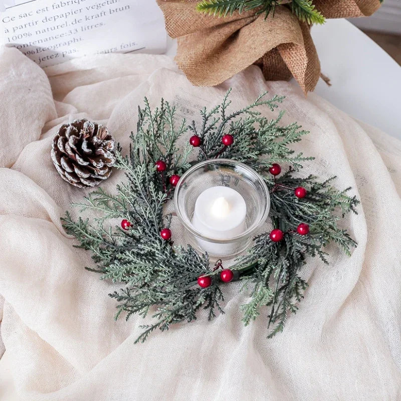 Artificial Christmas Candle Garland Ring with Red Fruits