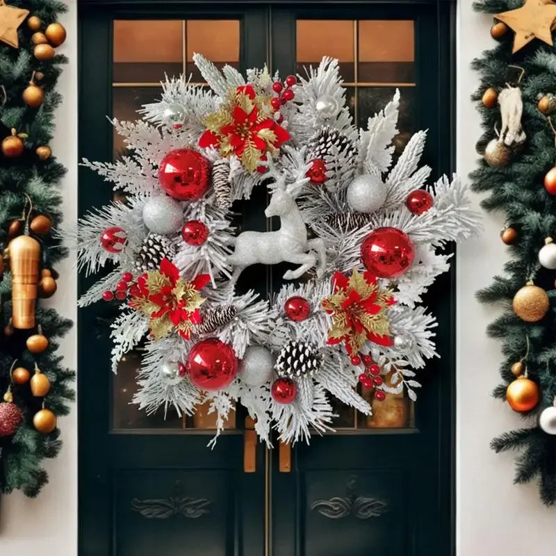 Christmas Elk Wreath Hanging Front Door Decoration