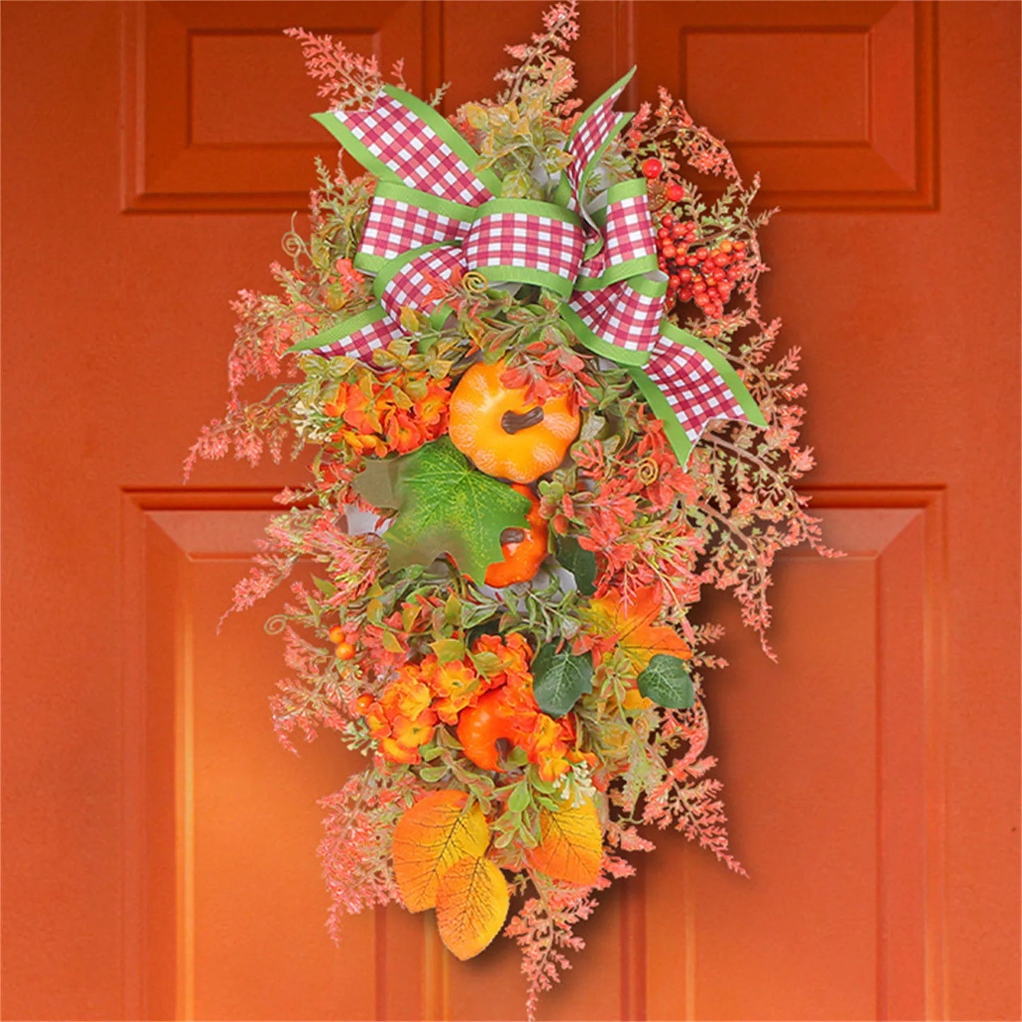 Autumn Maple Leaf Door Wreath with Pumpkins
