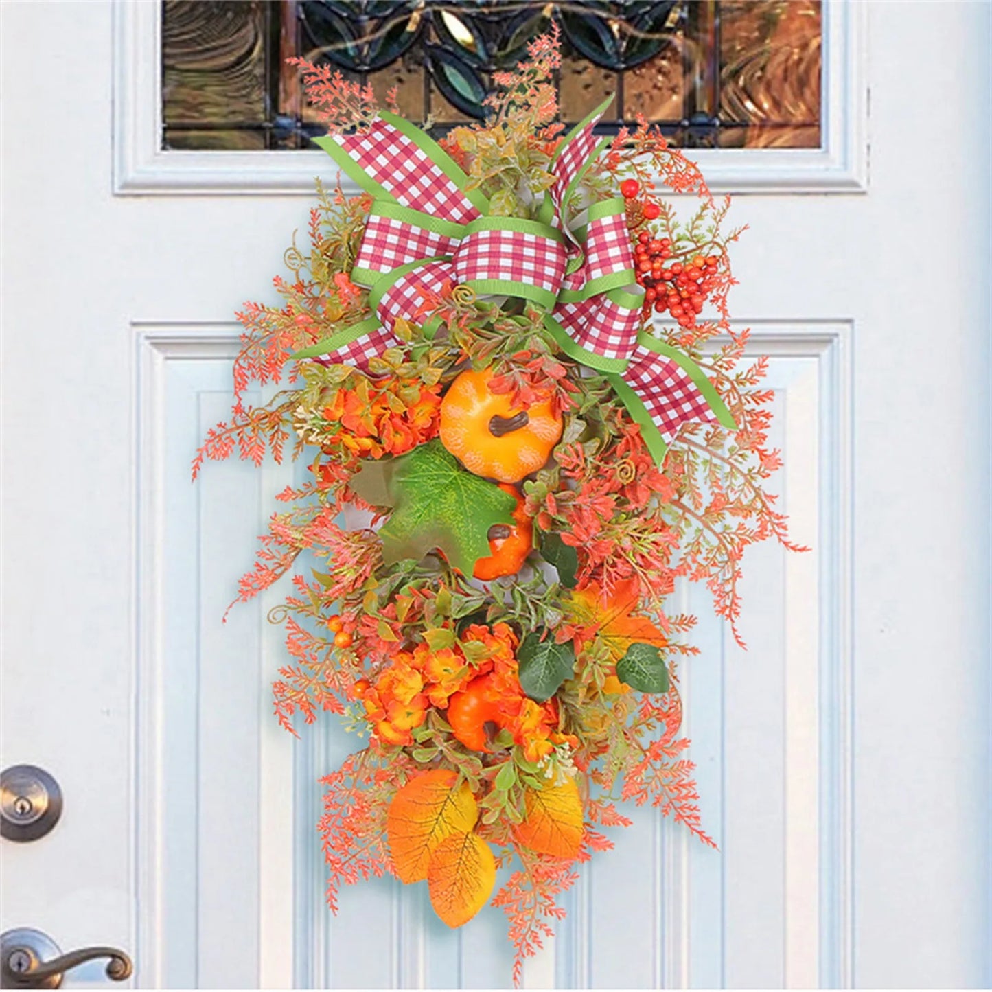 Autumn Maple Leaf Door Wreath with Pumpkins