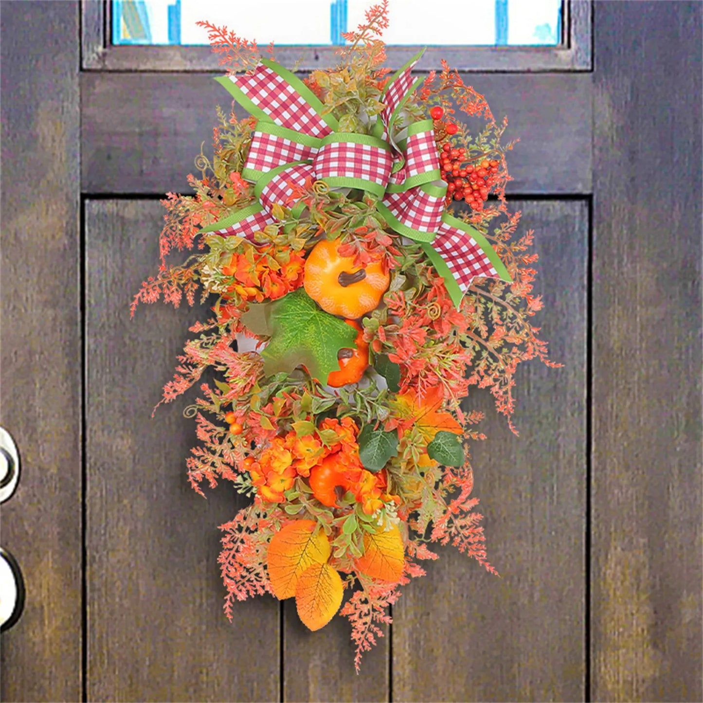 Autumn Maple Leaf Door Wreath with Pumpkins