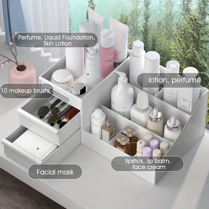 Large Capacity Cosmetic Storage with Drawers Store Brushes, Makeup, Skincare, Perfumes