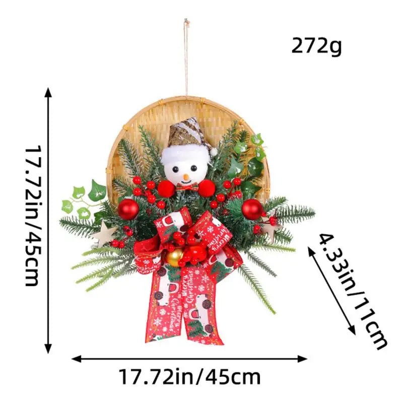 Christmas Bamboo Basket Snowman Door Hanging Wreath