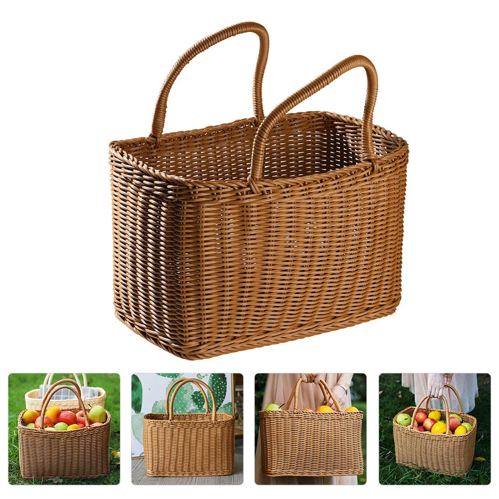 Woven Wicker Basket with Handle