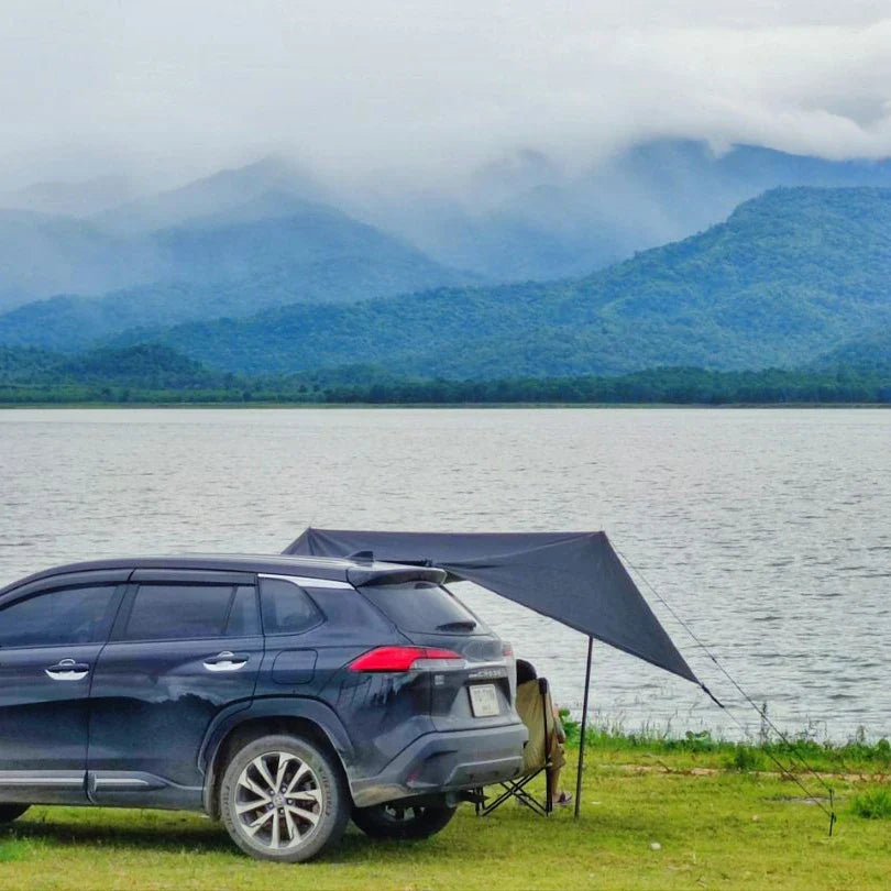 Bat Shape Car Side Awning Waterproof Rear Shelter Tent (Black)