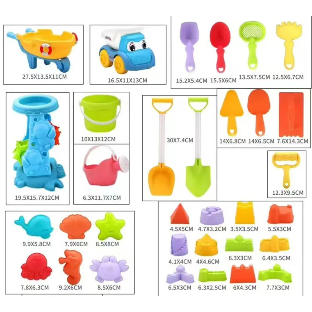 Kids Beach Toys Set with Shovel, Bucket, Dinosaur Molds (100 pcs)
