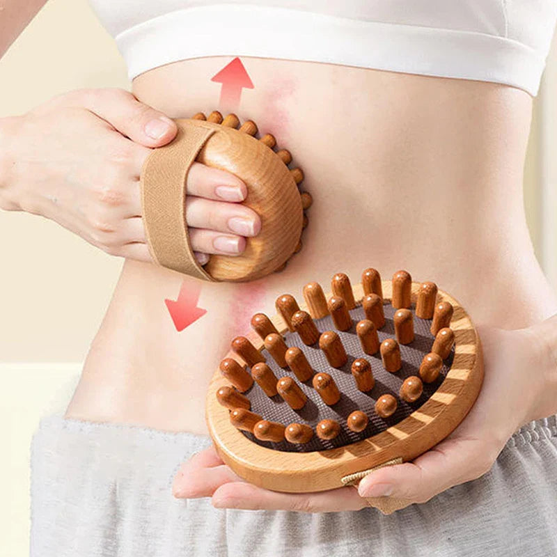 2Pcs Wooden Anti-Cellulite & Scalp Massage Brush Essential Oil Spa Brown