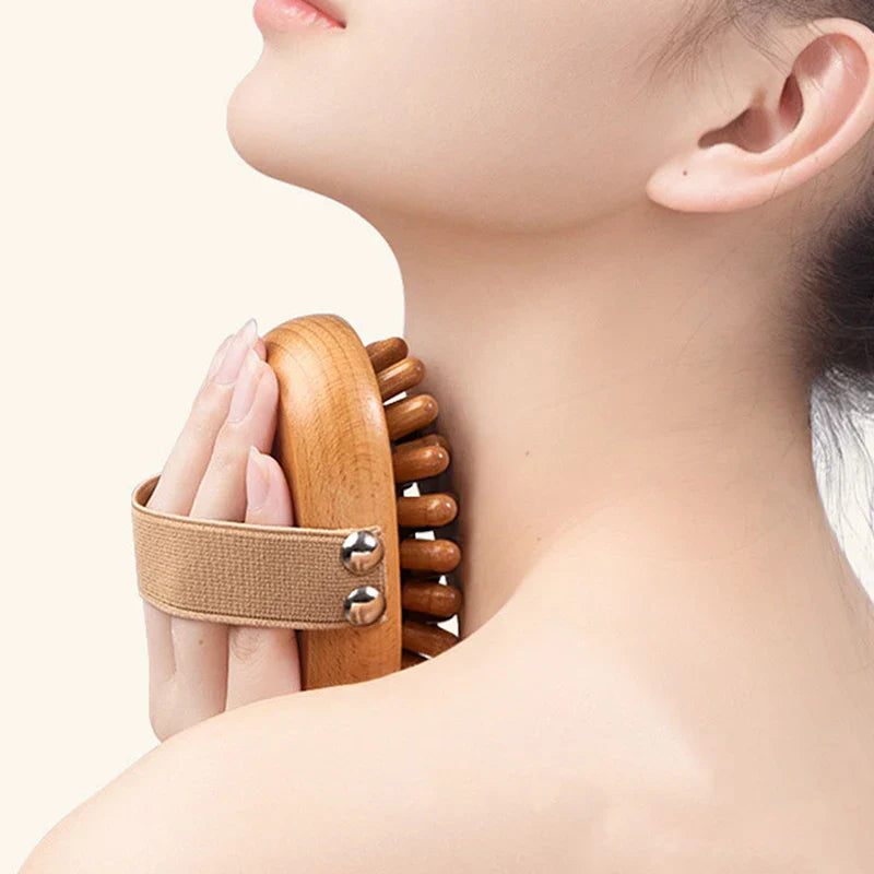 2Pcs Wooden Anti-Cellulite & Scalp Massage Brush Essential Oil Spa Brown