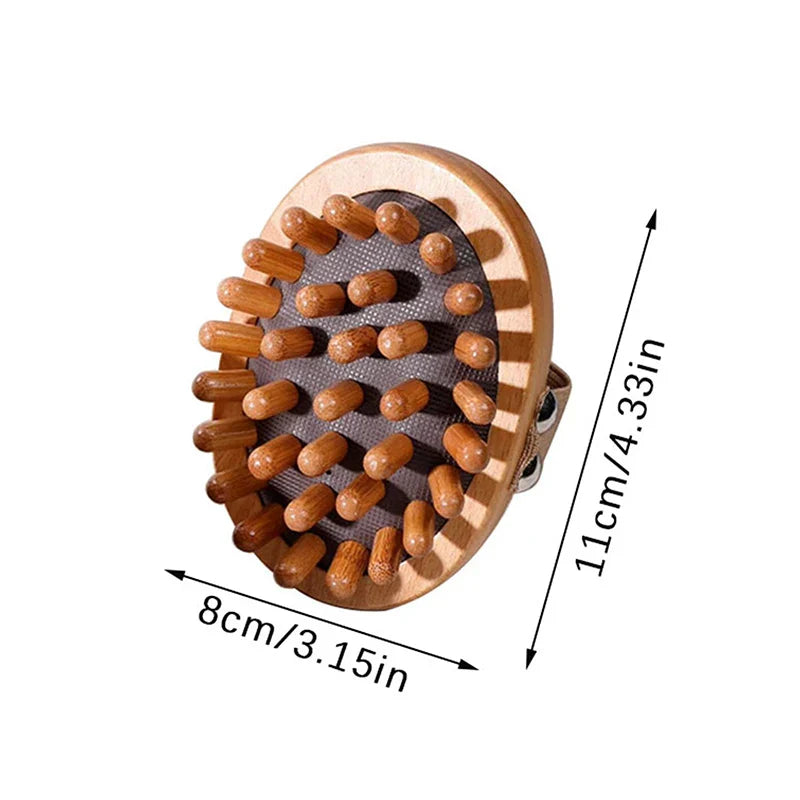 2Pcs Wooden Anti-Cellulite & Scalp Massage Brush Essential Oil Spa Brown