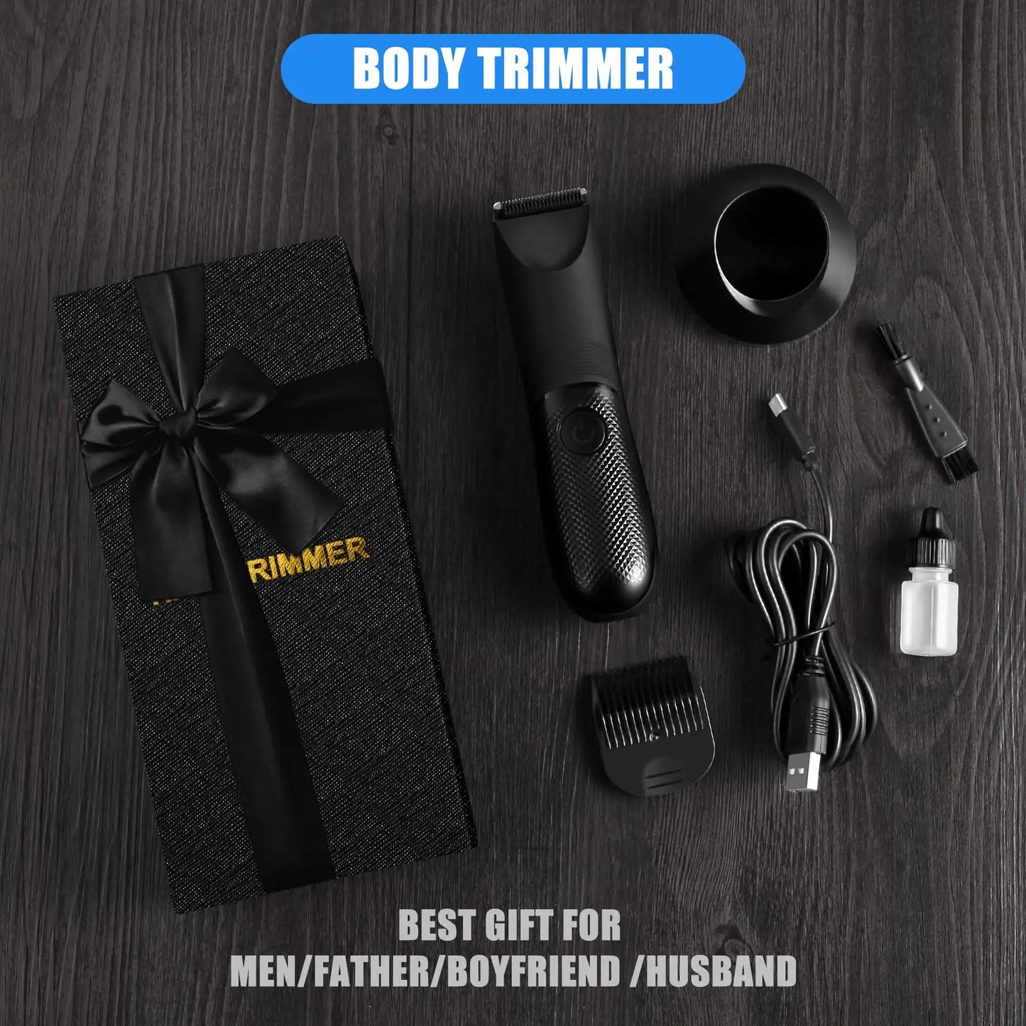 Rechargeable Body Hair Trimmer for Men Ceramic Blade & LED Light Black