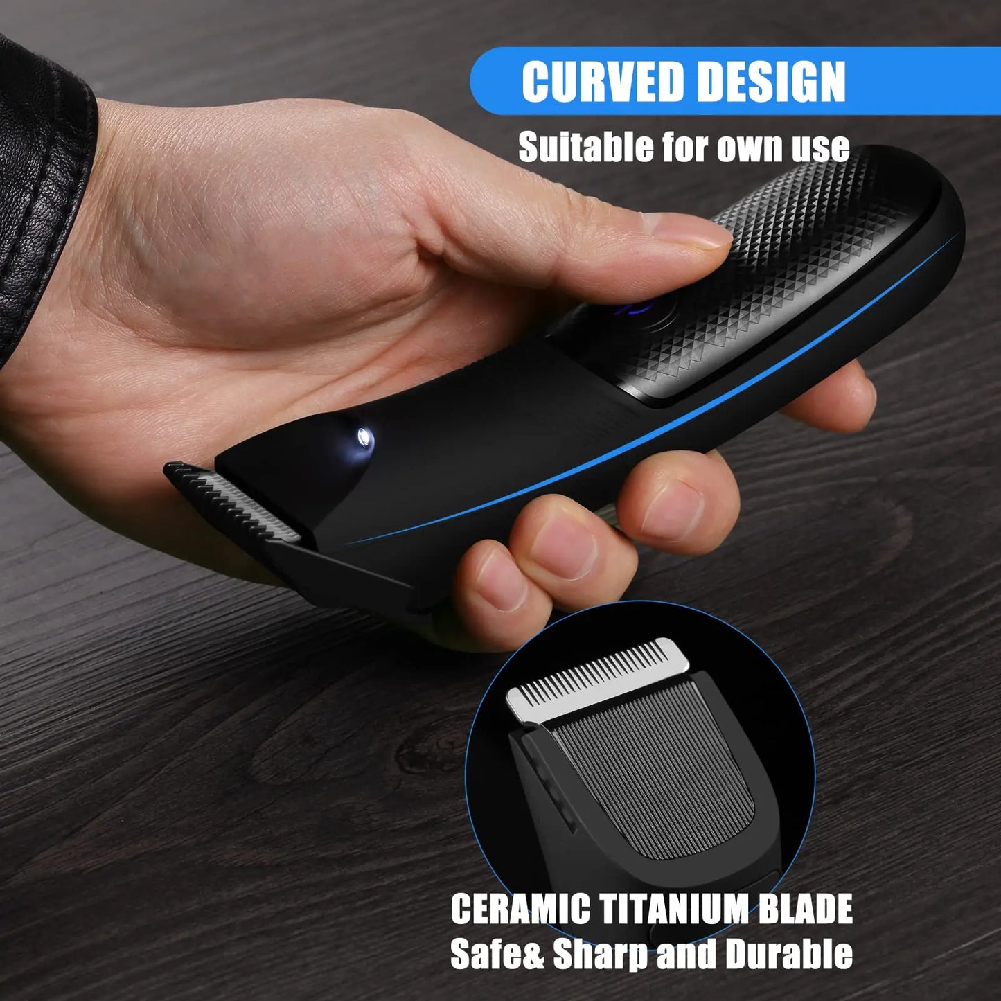 Rechargeable Body Hair Trimmer for Men Ceramic Blade & LED Light Black