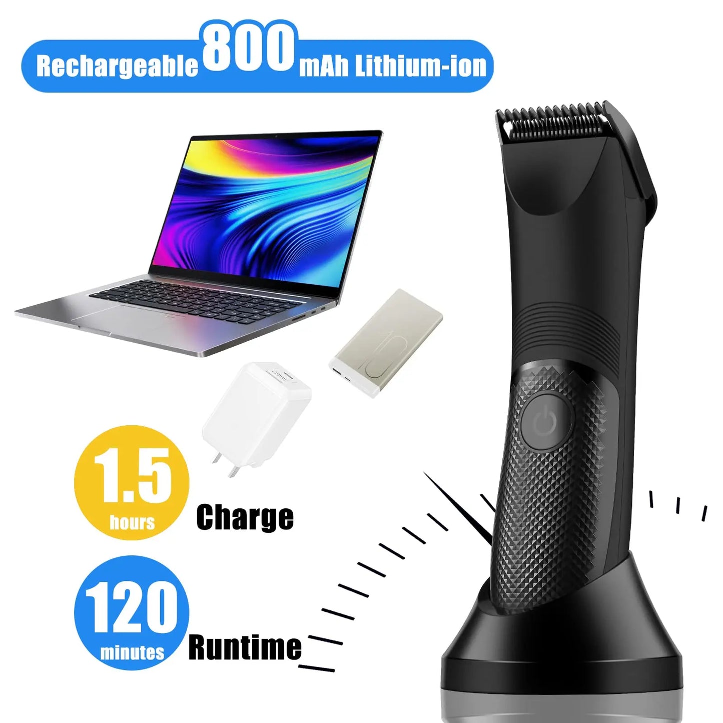 Rechargeable Body Hair Trimmer for Men Ceramic Blade & LED Light Black