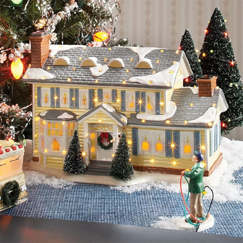 Brightly Lit Christmas Village House with Santa Claus Car