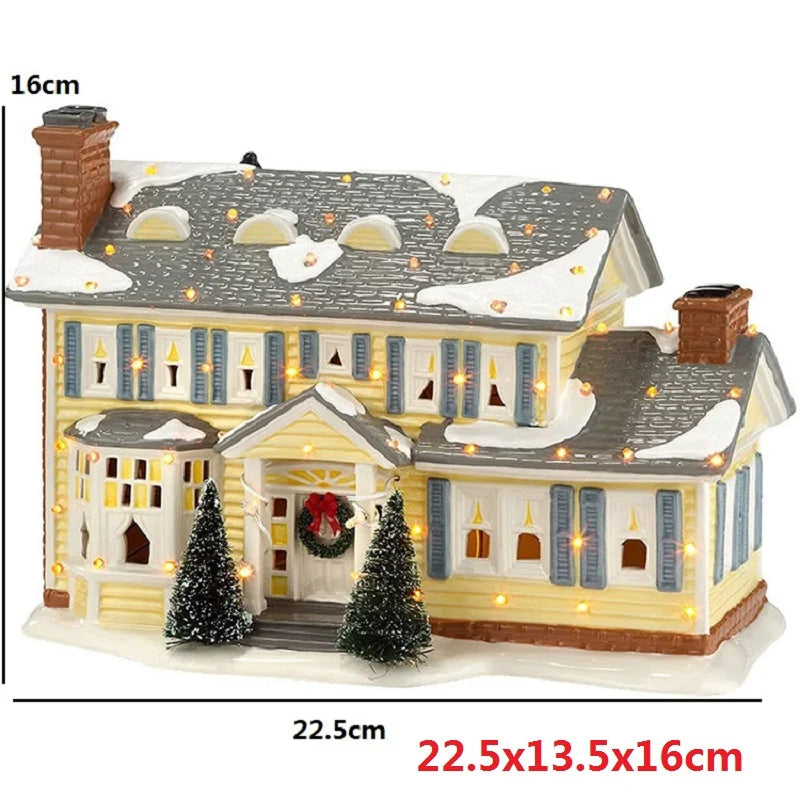 Brightly Lit Christmas Village House with Santa Claus Car