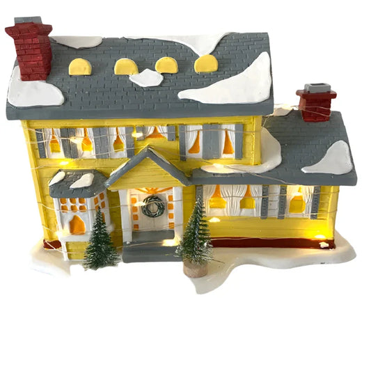 Brightly Lit Christmas Village House with Santa Claus Car