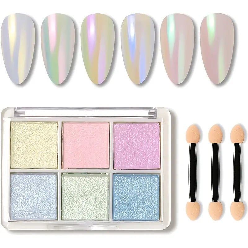 6 Colors Chrome Mirror DIY Nail Powder Set Mermaid Nail Art Neon Pigment Powders and Glittering Effects