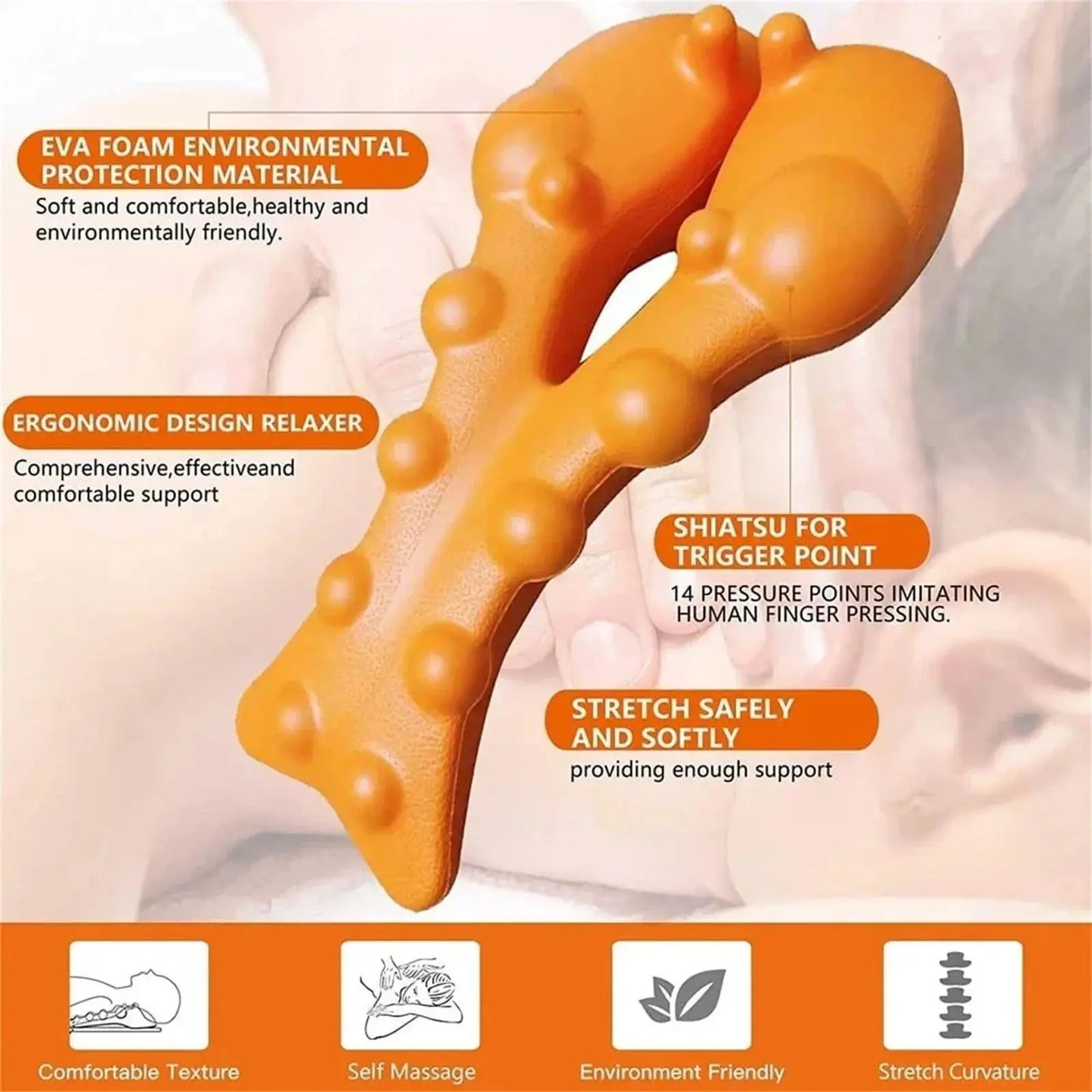 Cervical Traction Neck Stretcher Acupressure Massager Orange