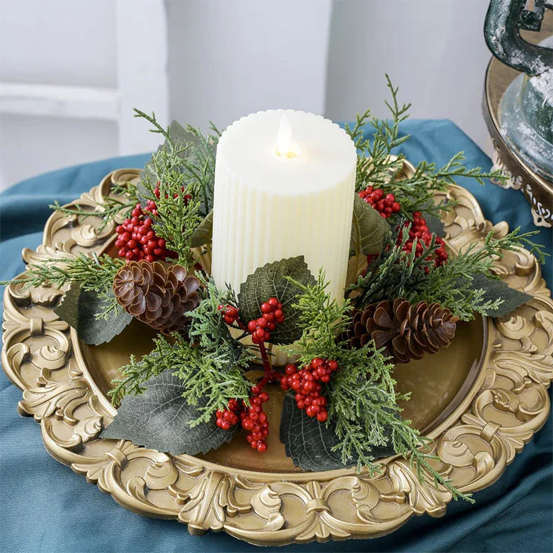 Christmas Candle Wreath with Berry Pinecone