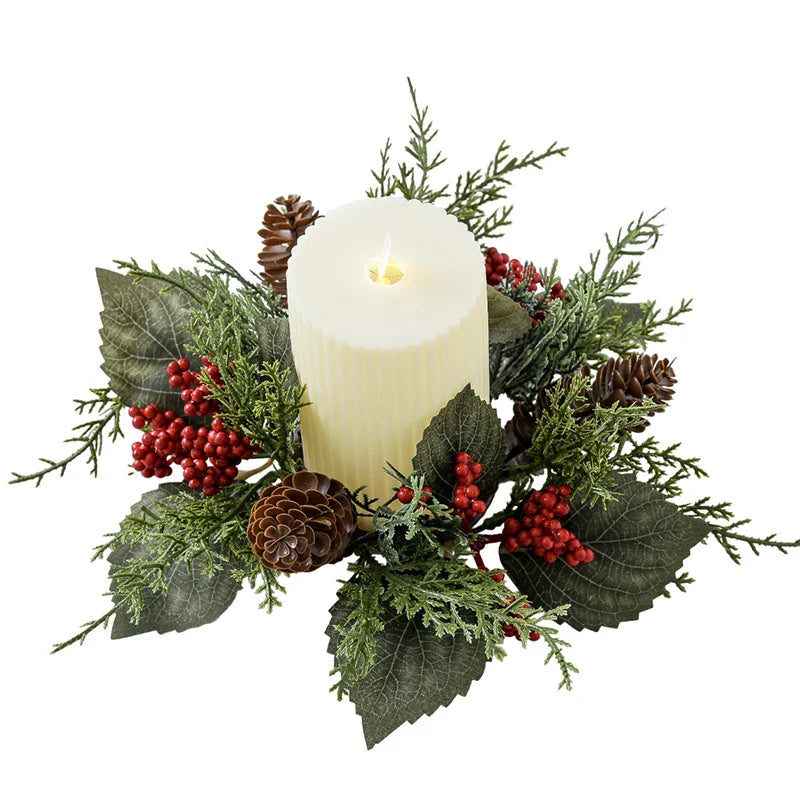 Christmas Candle Wreath with Berry Pinecone