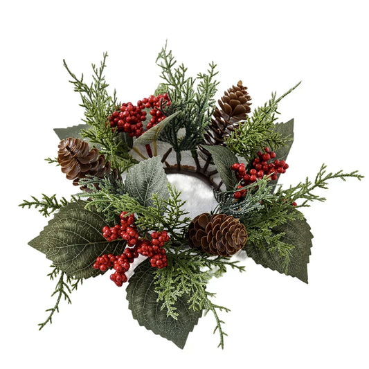 Christmas Candle Wreath with Berry Pinecone