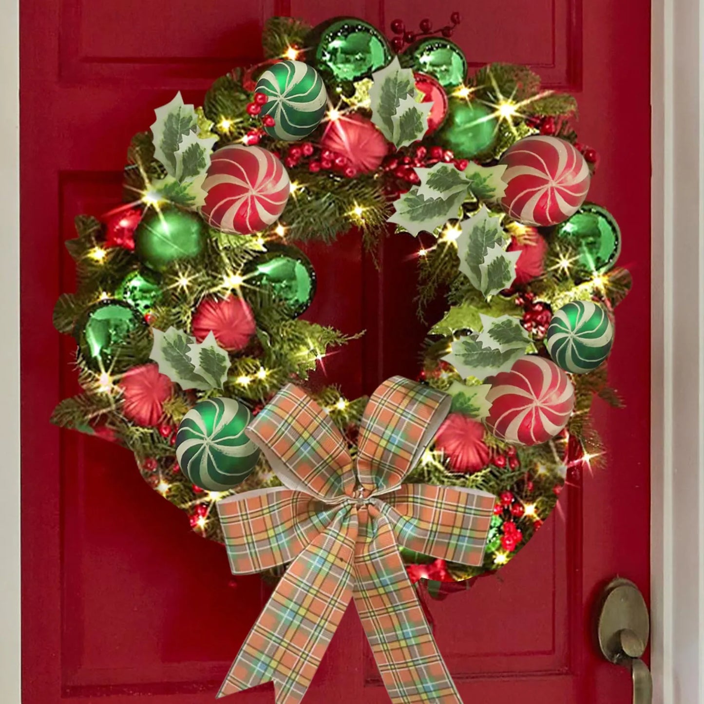 Christmas Vine Wreath with Red Bowknot and Bells
