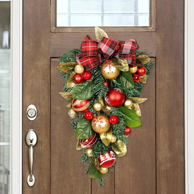 Christmas Door Wreath Upside Down Gold Teardrop Garland