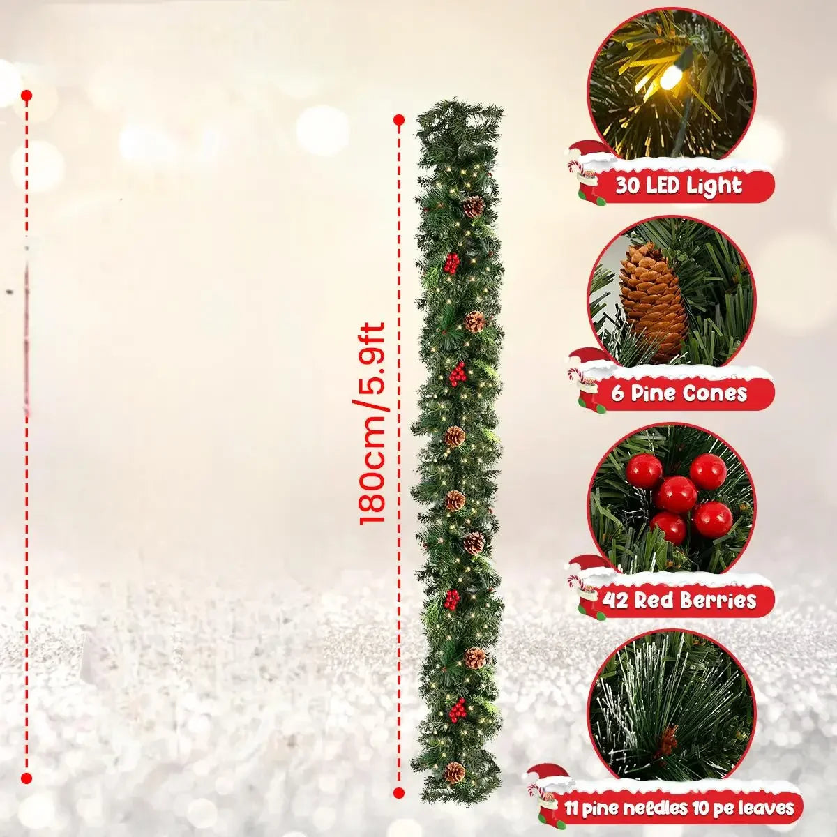 LED Pine Cone Christmas Garland Decoration
