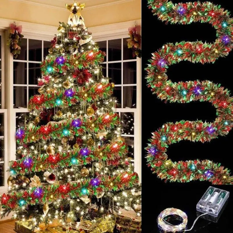 Christmas LED Tinsel Garland with Lights