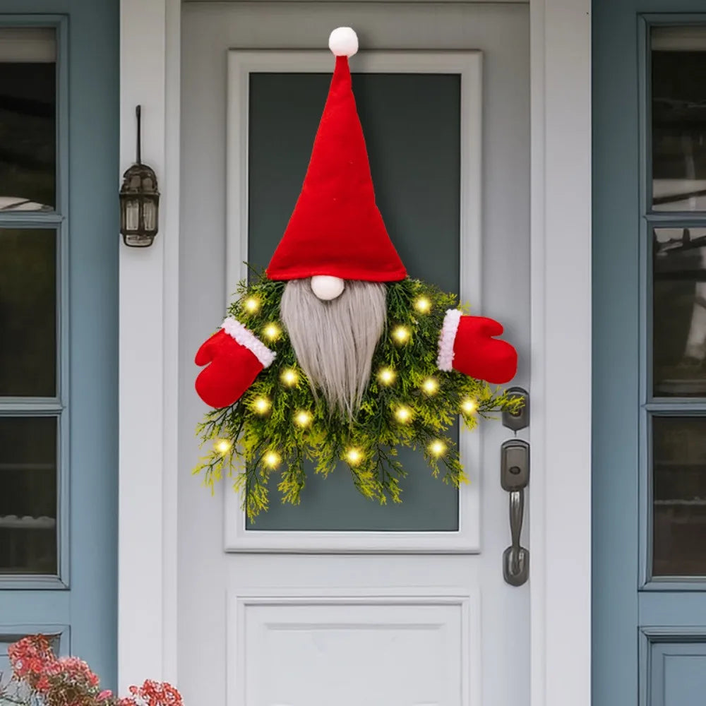 Christmas Gnome Wreath with LED Lights for Front Door
