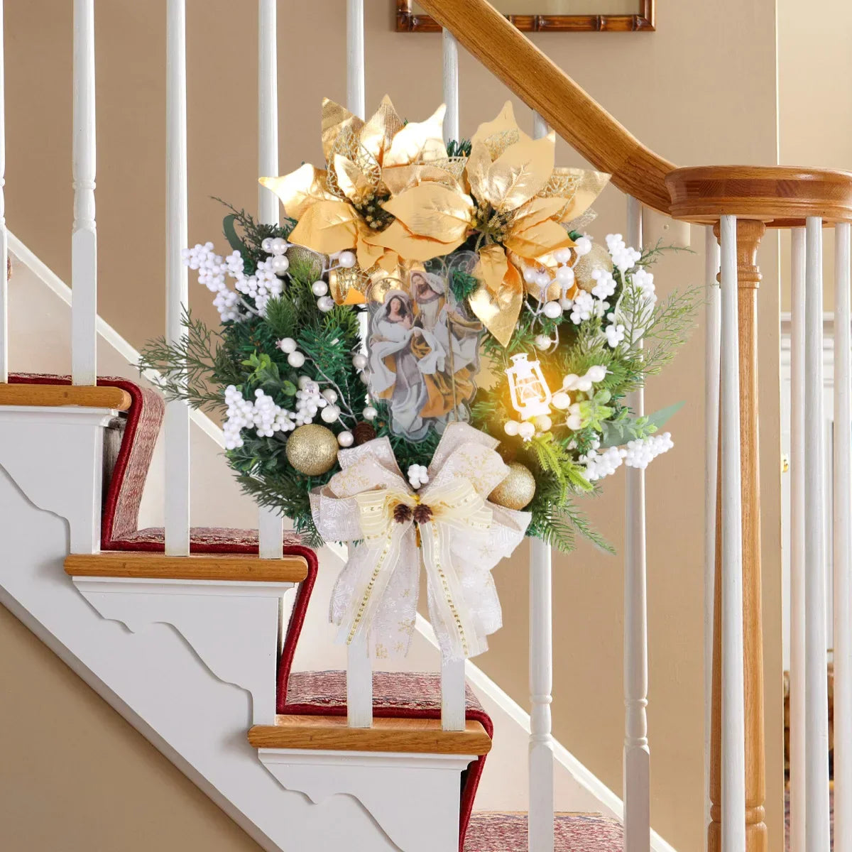 Christmas Jesus Wreath Golden Flower Garland Decoration