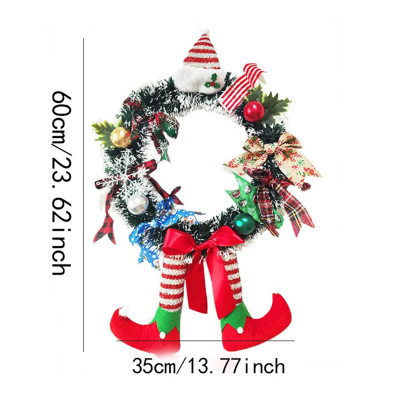 Christmas Long Legged Hanging Garland Wreath with Bowknot