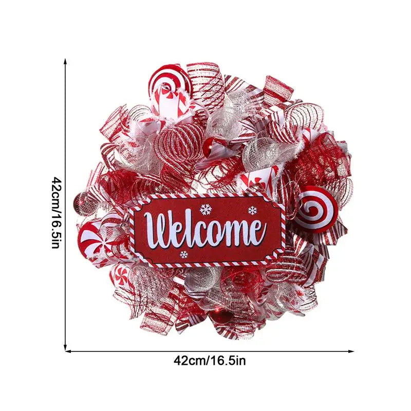 Christmas Pink Wreath with Red Ribbon for Front Door