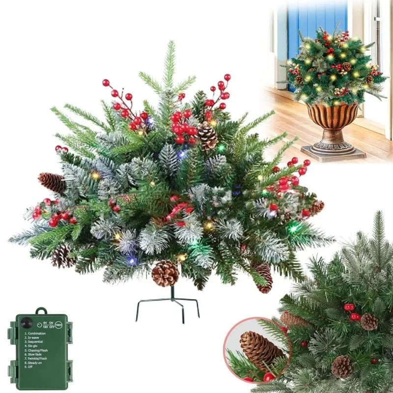 Christmas Planter Lighted Artificial Pine Trees with LED Lights