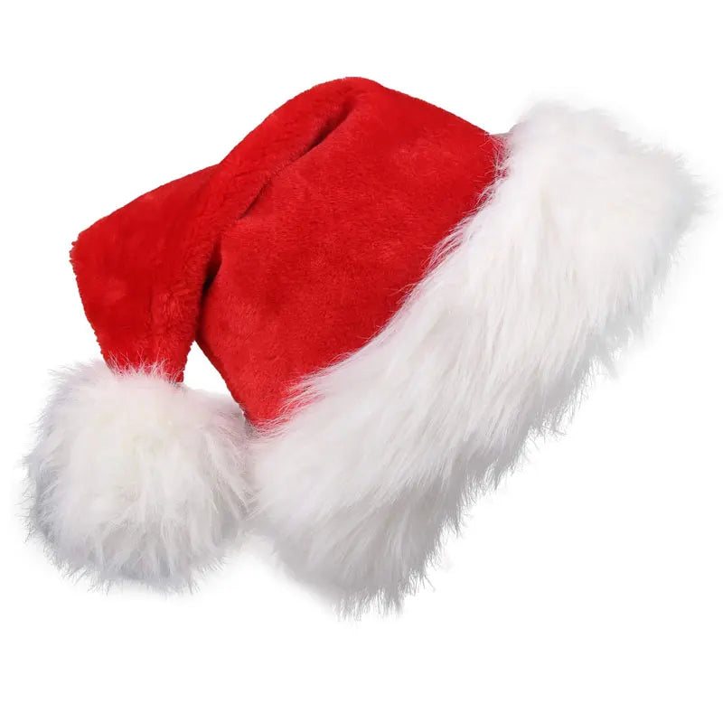 Christmas Santa Hat Plush Holiday Red Hat for Adults