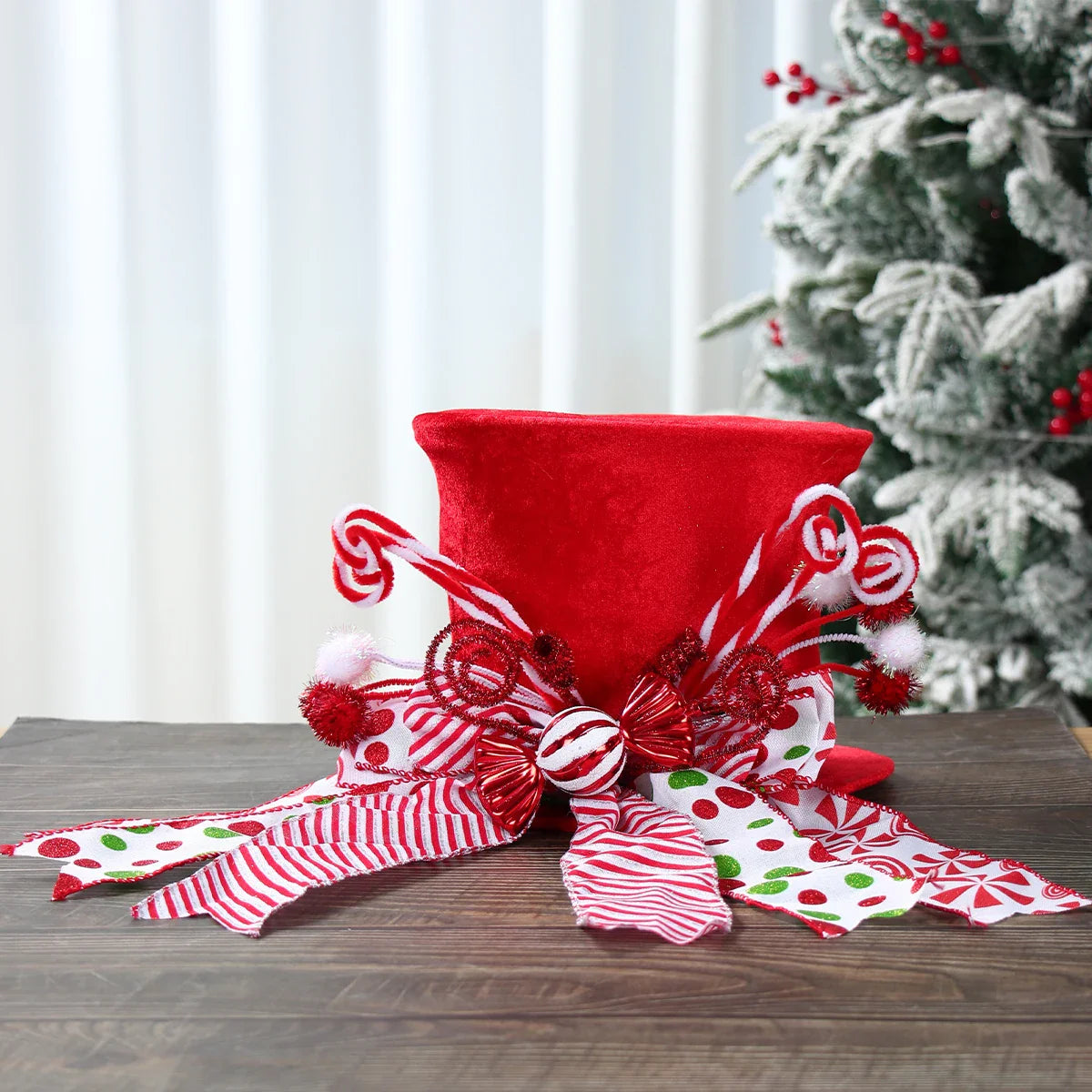 Christmas Tree Topper Hat with Bow Ribbon