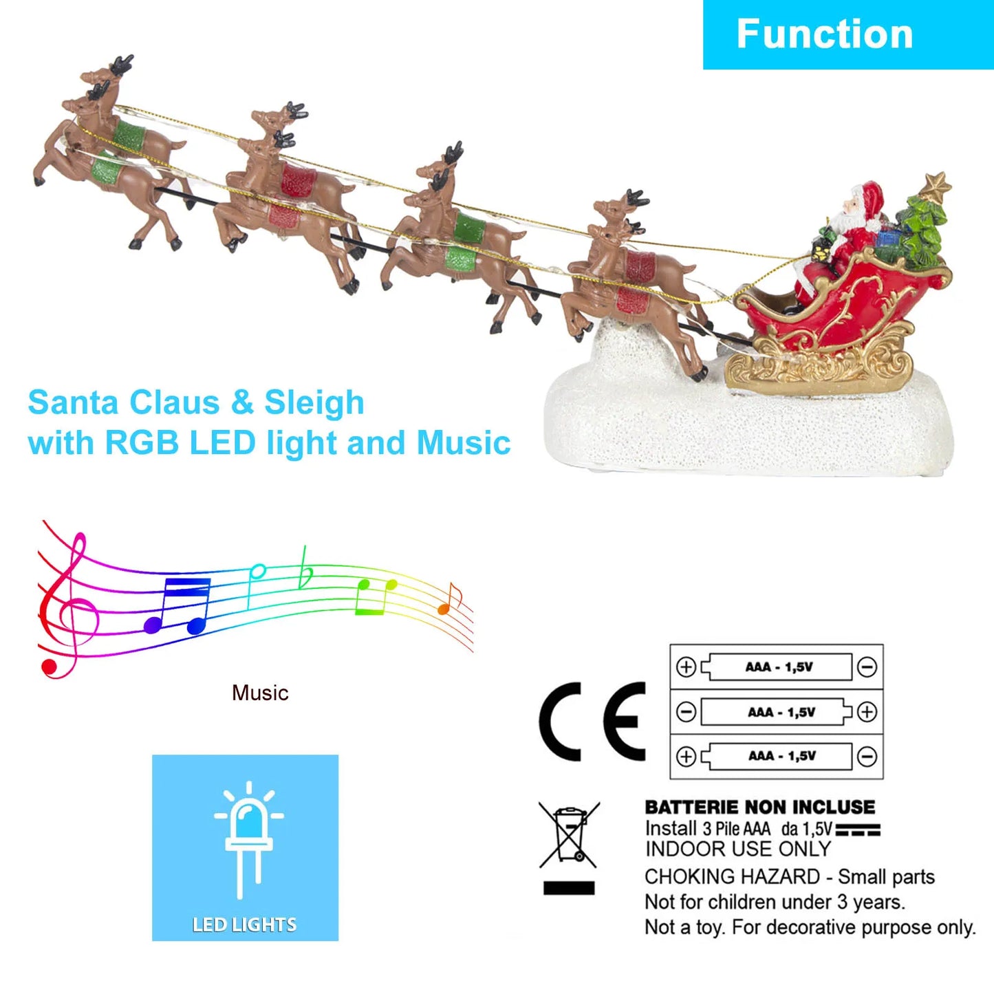Christmas Village Decoration LED Santa's Sleigh and Reindeer Figurines