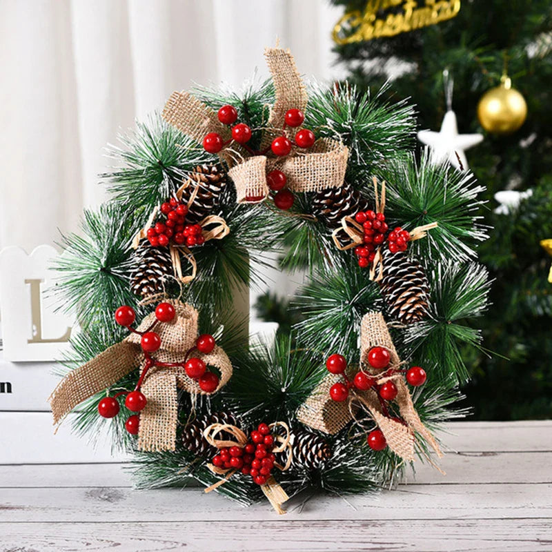 Christmas Wreath with Ribbon Beige Door Decoration