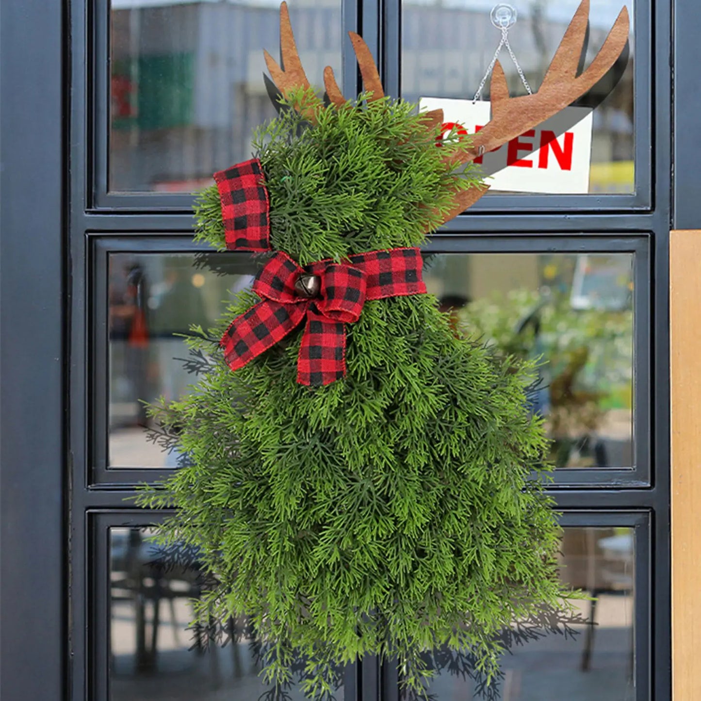 Christmas Reindeer Wreath Door Hanging Pine Spruce Decor