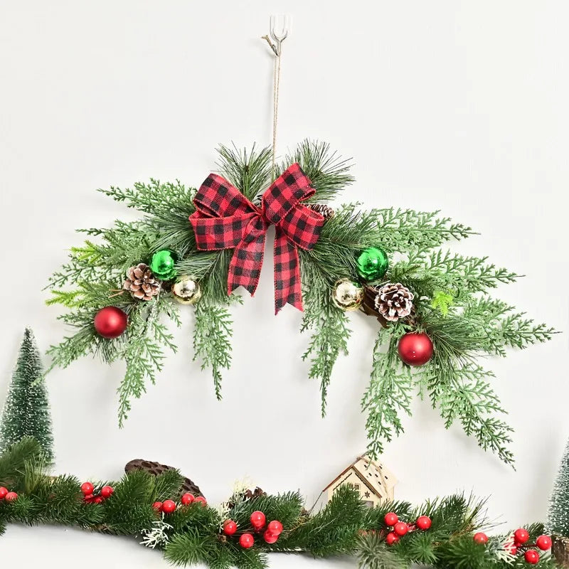 Christmas Wreath Ornament with Pine Leaves and Bow