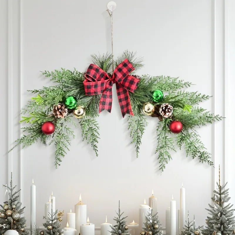 Christmas Wreath Ornament with Pine Leaves and Bow