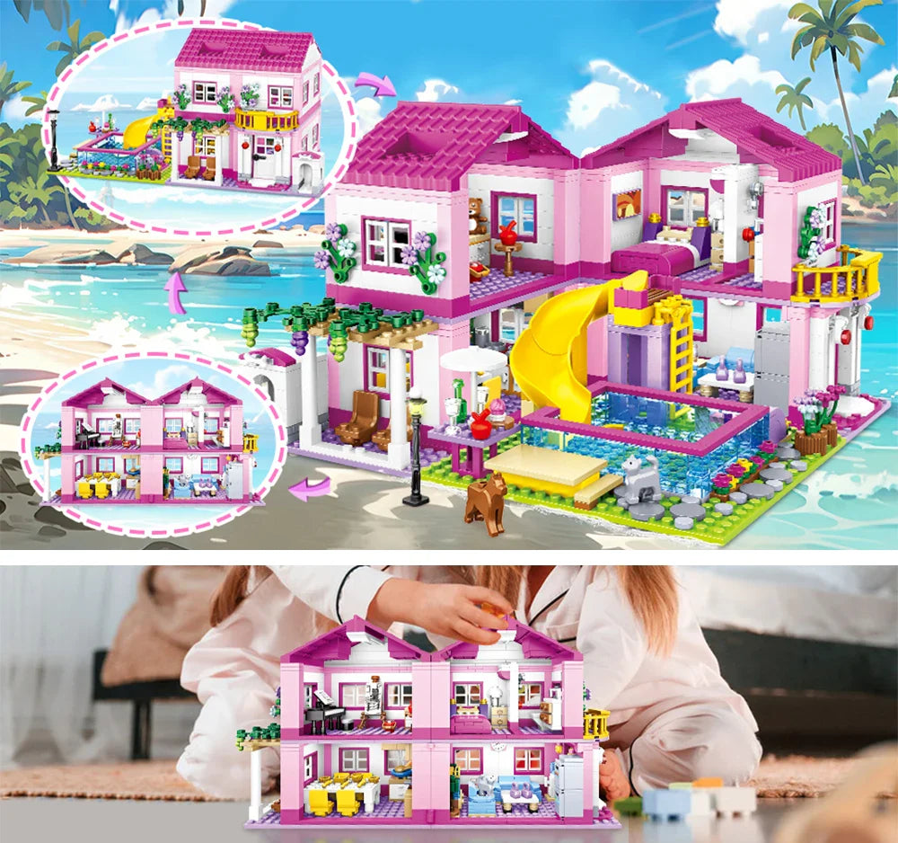 City Villa Castle Building Blocks Set with Pool